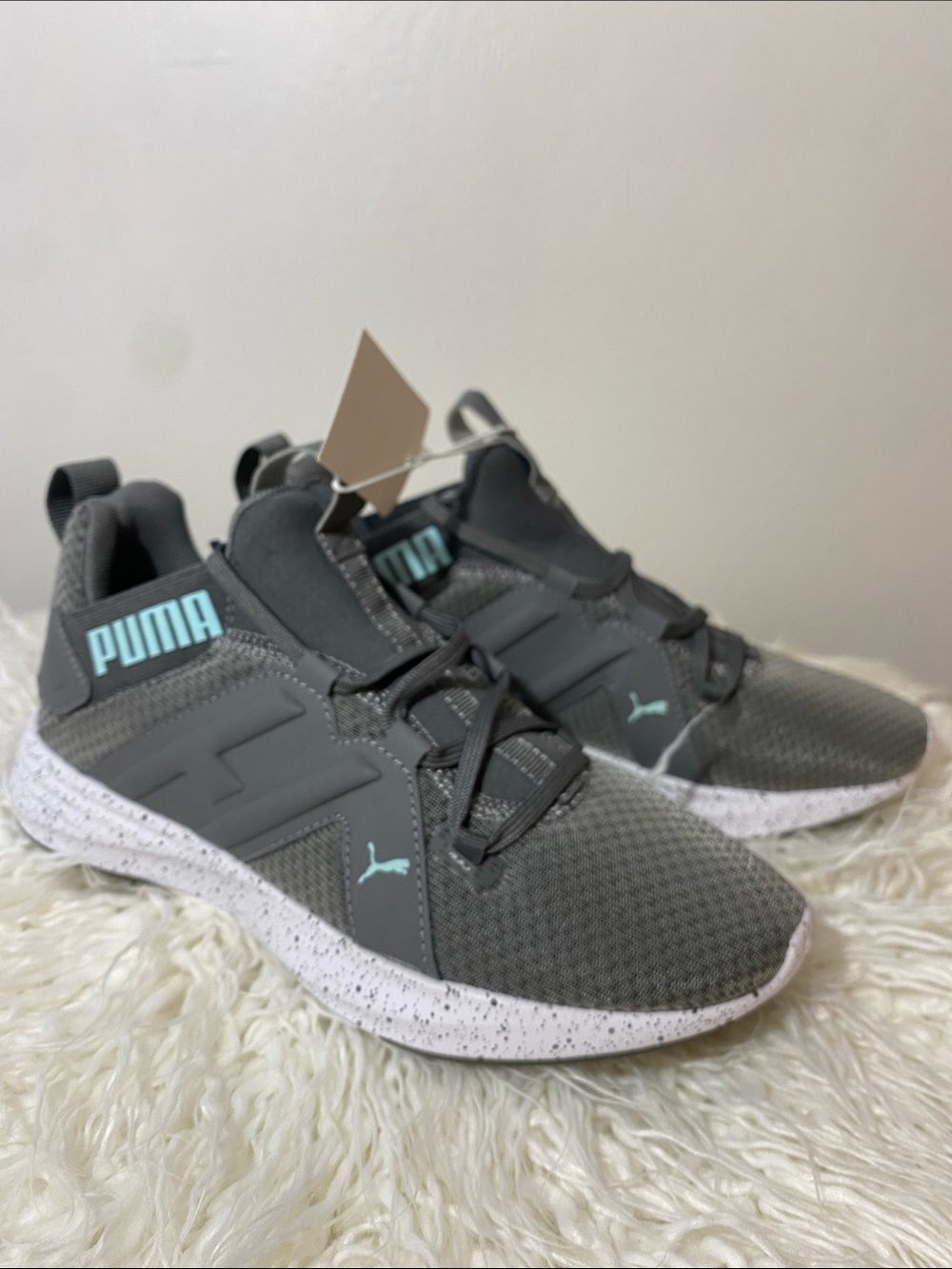 Puma Gray Athletic Sneakers with Mint Logo Accents